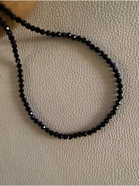 AAA+ Faceted Black Spinal 4mm Bead Gemstone Necklace 925 Sterling Silver
